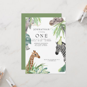 Invitation Cute Jungle Animaux 1er anniversaire