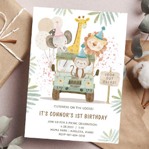Invitation Cute Jungle Animaux 1er anniversaire