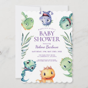 Invitation Cute Jungle Animaux Dinosaur Baby shower