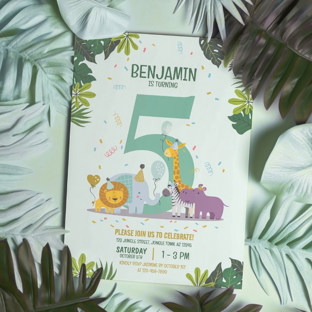 Invitation Cute Jungle Safari Animaux Anniversaire (Créateur téléchargé)