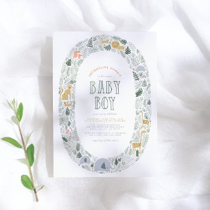Invitation Cute Jungle Safari Animaux Baby Boy Baby shower