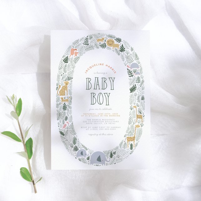 Invitation Cute Jungle Safari Animaux Baby Boy Baby shower (Créateur téléchargé)