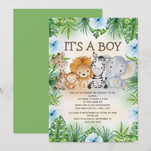 Invitation Cute Jungle Safari Animaux Bébé Garçon Douche