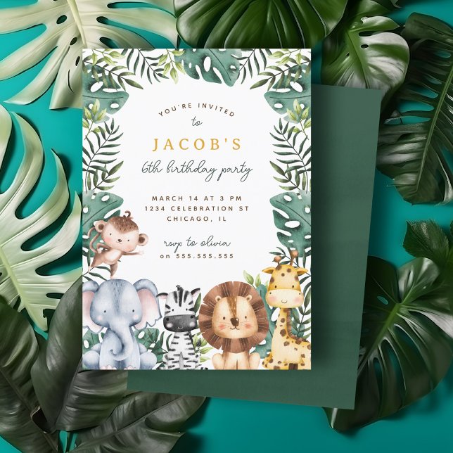 Invitation Cute Jungle Safari Animaux Garçon fête d'anniversa (Créateur téléchargé)