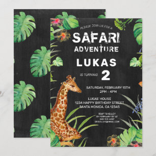 Invitation Cute Jungle Safari Giraffe Chalkboard Anniversaire