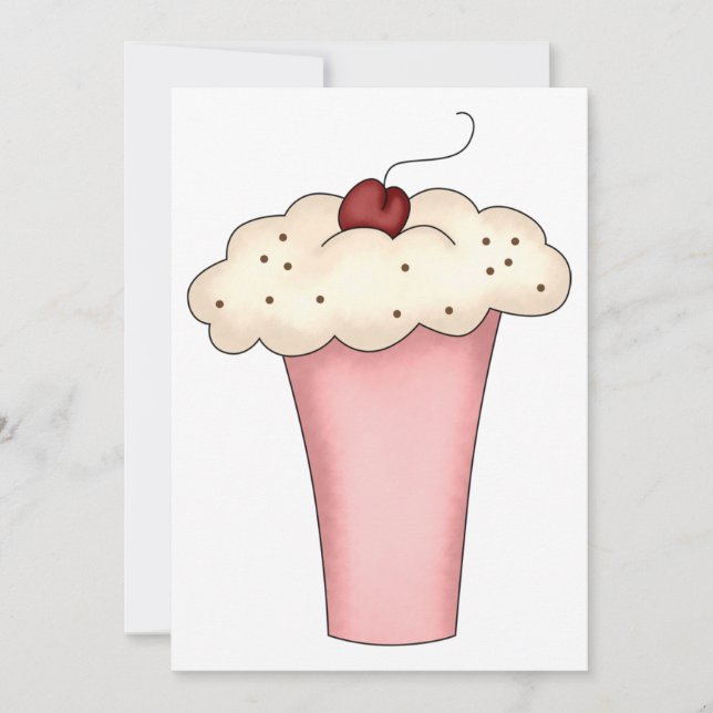 Invitation Cute Kawaii Cupcake Milkshake avec cerise (Devant)