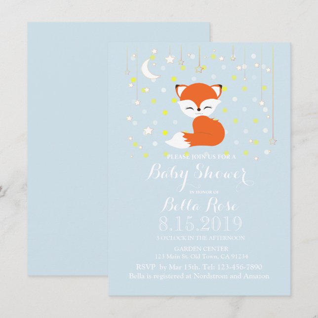 Invitation Cute Kawaii Fox Stars Woodland Thème Baby shower (Devant / Derrière)
