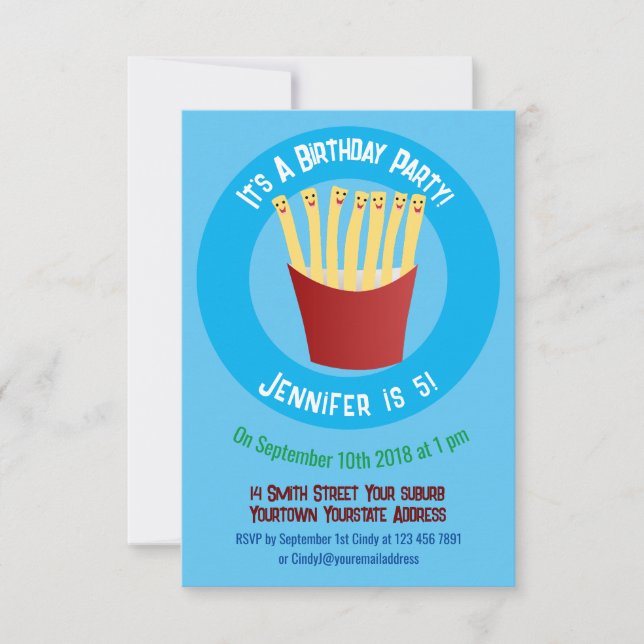 Invitation Cute kawaii frites fast food dessin animé (Devant)