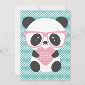 Invitation Cute Kawaii Panda Ours Coeur rose