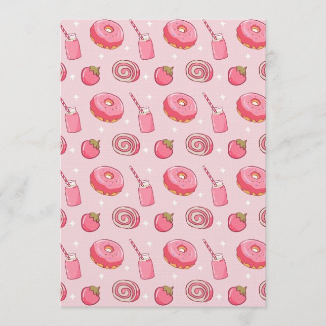Invitation Cute Kawaii Pink Aesthetic Foods Seamless Pattern (Devant)
