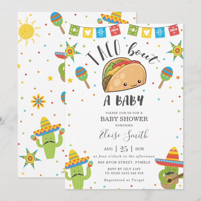 Invitation Cute Kawaii Taco 'Bout a Baby Fiesta Baby shower (Devant / Derrière)