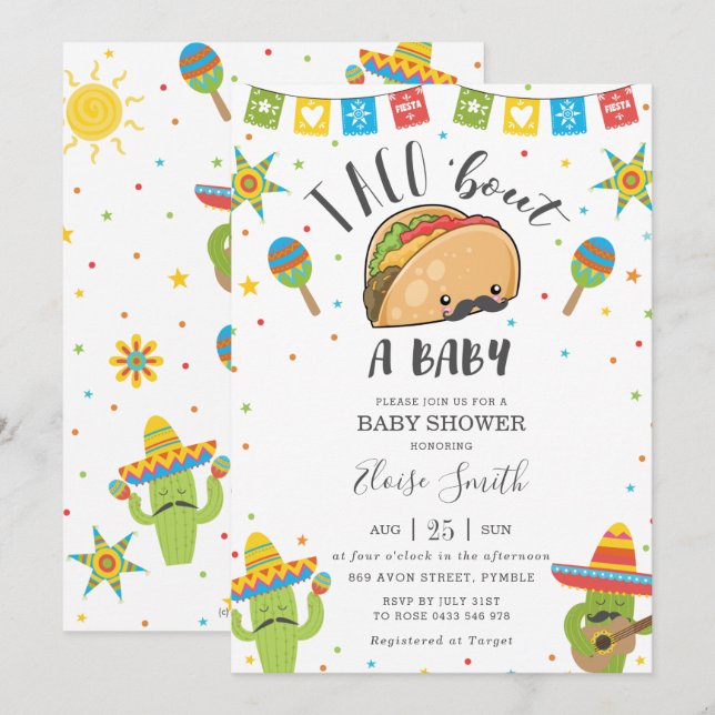 Invitation Cute Kawaii Taco 'Bout a Baby Fiesta Baby shower (Devant / Derrière)