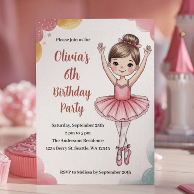 Invitation Cute Kids Ballerina Birthday (Créateur téléchargé)