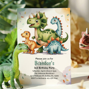 Invitation Cute Kids Dinosaur 3ème anniversaire