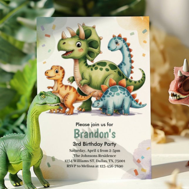 Invitation Cute Kids Dinosaur 3ème anniversaire (Créateur téléchargé)