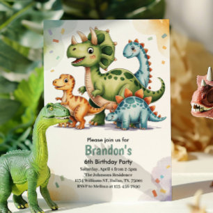 Invitation Cute Kids Dinosaur 6e fête d'anniversaire