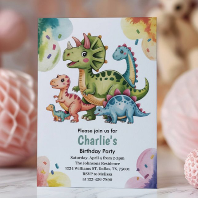Invitation Cute Kids Dinosaur Theme Birthday Party  (Créateur téléchargé)