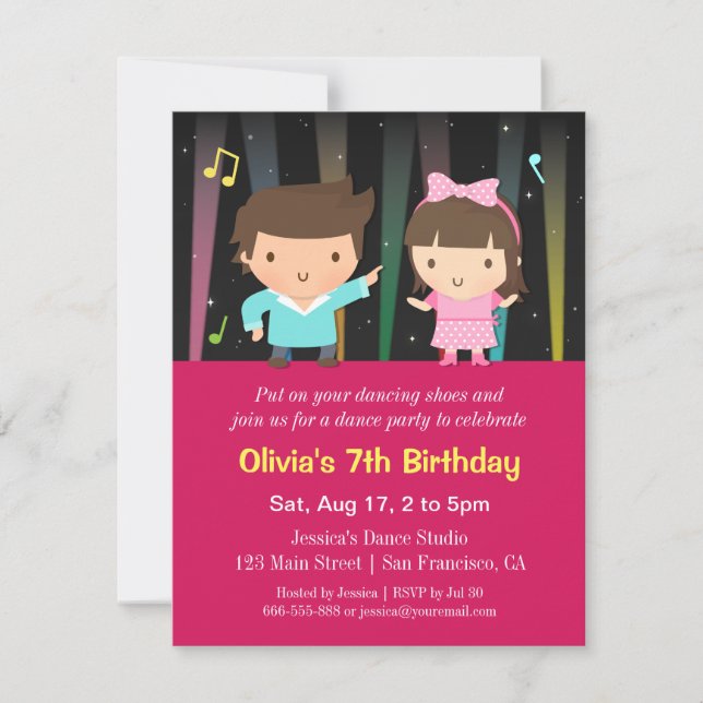 Invitation Cute Kids Disco Lights Danse Anniversaire (Devant)