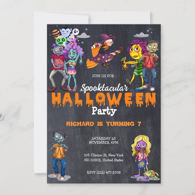 Invitation Cute Kids Éffrayant Halloween Costume Anniversaire (Devant)