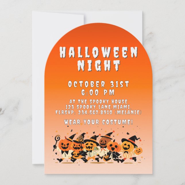 Invitation Cute Kids Halloween Night Party Orange Gradient (Devant)