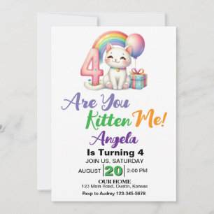 Invitation Cute Kitten 4e fête d'anniversaire