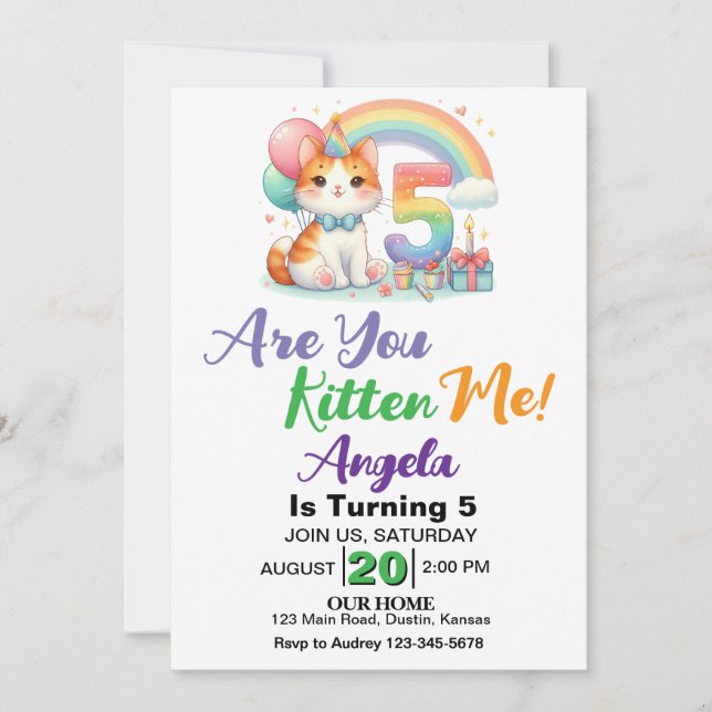 Invitation Cute Kitten 5e fête d'anniversaire (Devant)