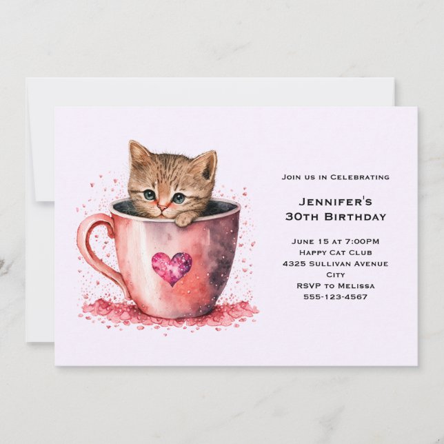 Invitation Cute Kitten Brown dans un Teup Anniversaire (Devant)