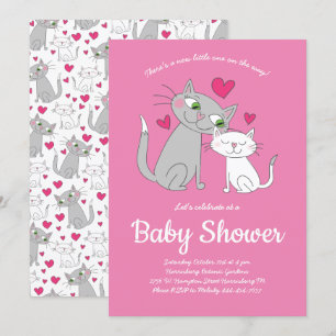 Invitation Cute Kitten Chat Baby shower maman et bébé