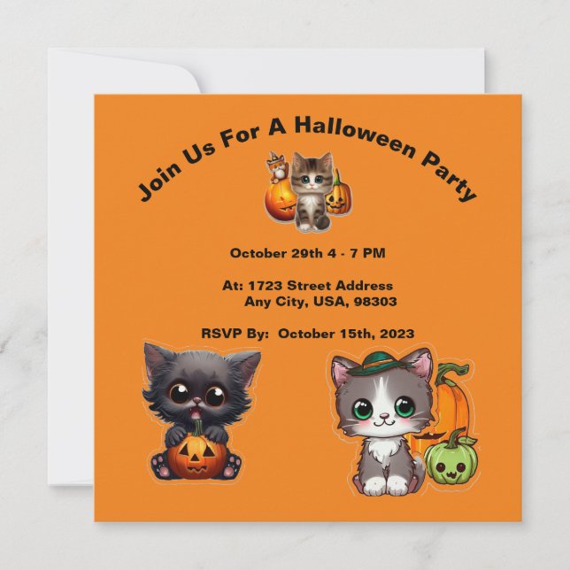 Invitation Cute Kitten Halloween Invitations, Halloween (Devant)