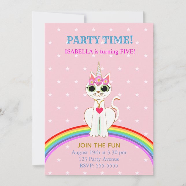 Invitation Cute Kitticorn fête d'anniversaire (Devant)