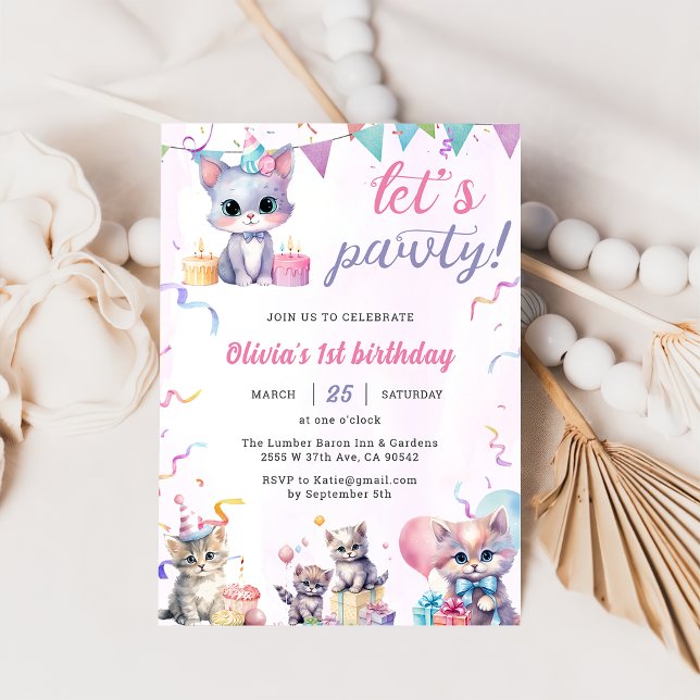 Invitation Cute Kitty Chat 1er fête d'anniversaire (Créateur téléchargé)