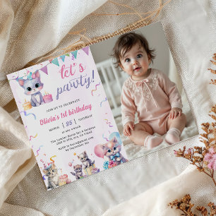 Invitation Cute Kitty Chat 1er fête d'anniversaire