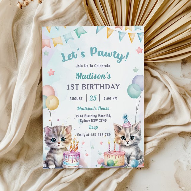 Invitation Cute Kitty Chat 1er fête d'anniversaire (Créateur téléchargé)
