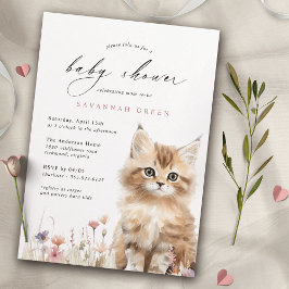 Invitation Cute Kitty Chat | Airy Floral Spring Baby shower