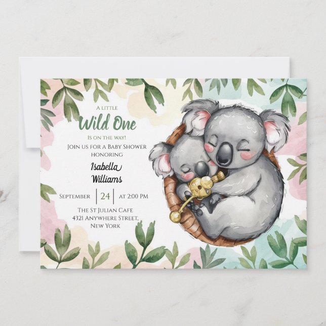 Invitation Cute Koala Baby Et Koala Maman Baby shower (Devant)