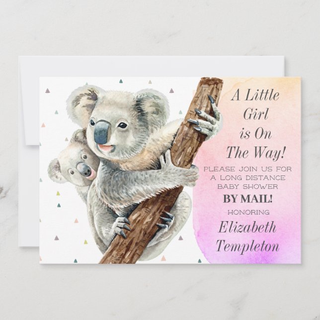 Invitation Cute Koala Bear C'est une fille Baby shower par co (Devant)