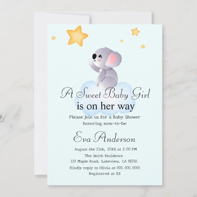 Invitation Cute Koala Boho Reach Pour Le Baby shower Des Étoi (Devant)