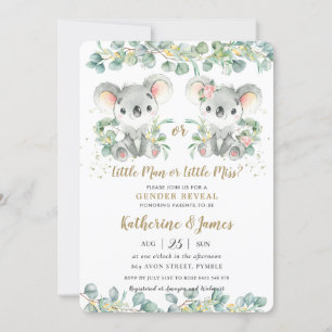 Invitation Cute Koala Greenery Baby shower de révélation de g