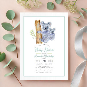 Invitation Cute Koala Oear Eucalyptus Baby shower Feuille