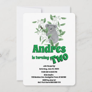 Invitation Cute Koala Oear Eucalyptus Tree 2e anniversaire