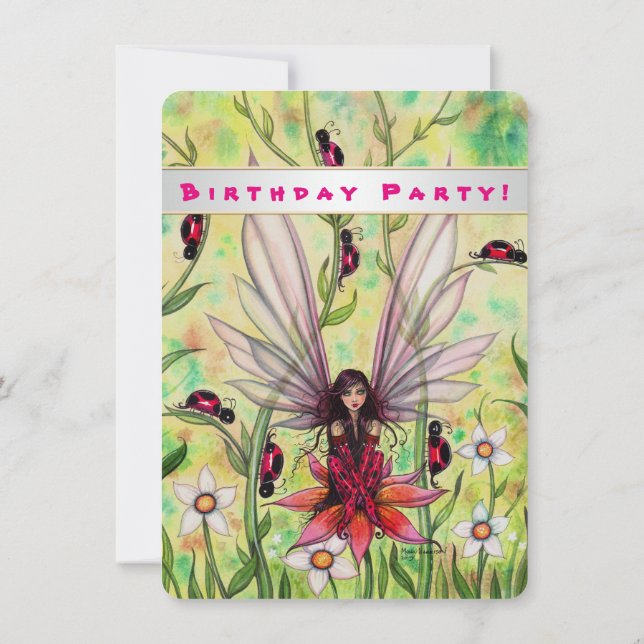 Invitation Cute Ladybug Fairy Imaginaires Girls Anniversaire  (Dos)