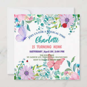 Invitation Cute Ladybug Polka point floral Fleur Nom d'annive