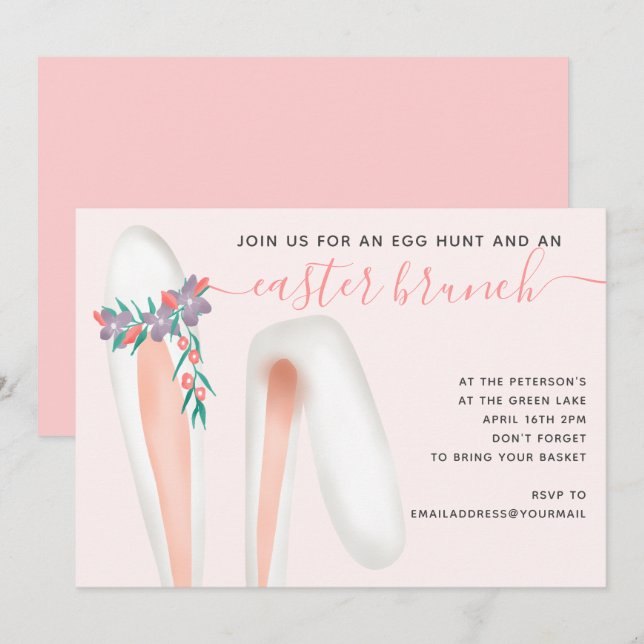 Invitation Cute lapin lapin oreilles de lapin rose brunch cha (Devant / Derrière)
