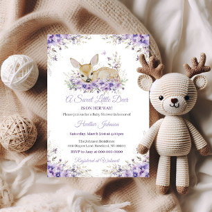 Invitation Cute Lavande Purple Baby shower de cerfs floraux