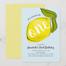 Cute Lemon 1er anniversaire Baby Blue Party Invita