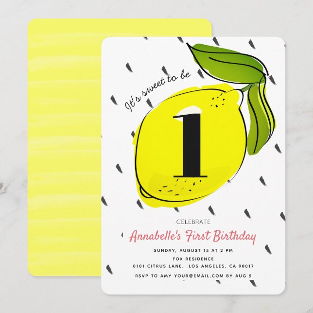 Invitation Cute Lemon Citrus Blanc Anniversaire Fête Invitati (Devant / Derrière)