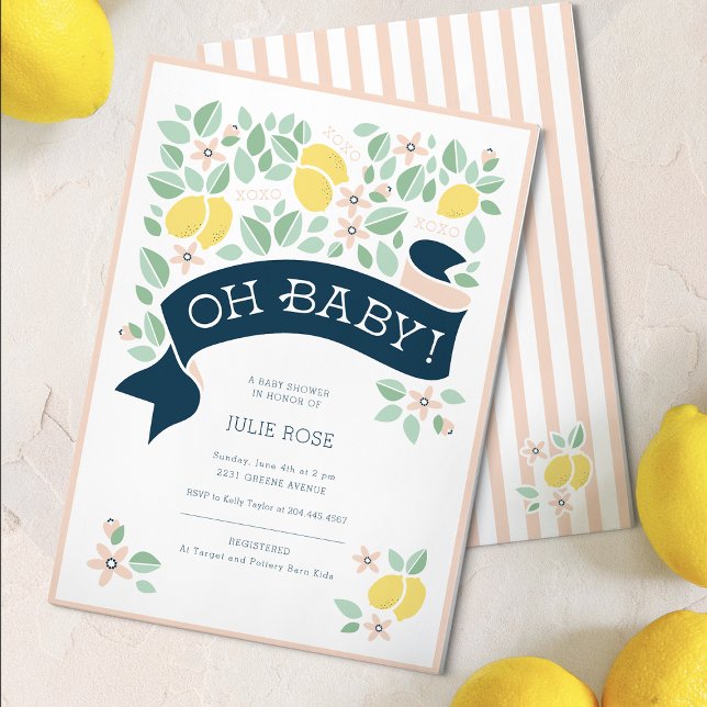 Invitation Cute Lemon Jaune Botanique Baby shower gras (Cute Lemon Yellow Botanical Bold Baby Shower  Invitation)