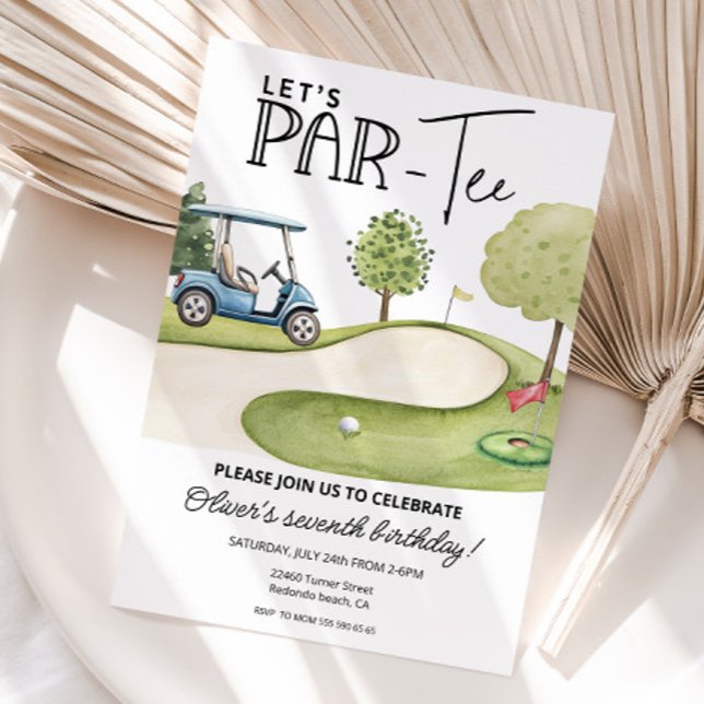 Invitation Cute Let's Par-Tee Golf Birthday party, any age (Golf birthday invitation, Let's par-tee, any age, watercolor illustrations)