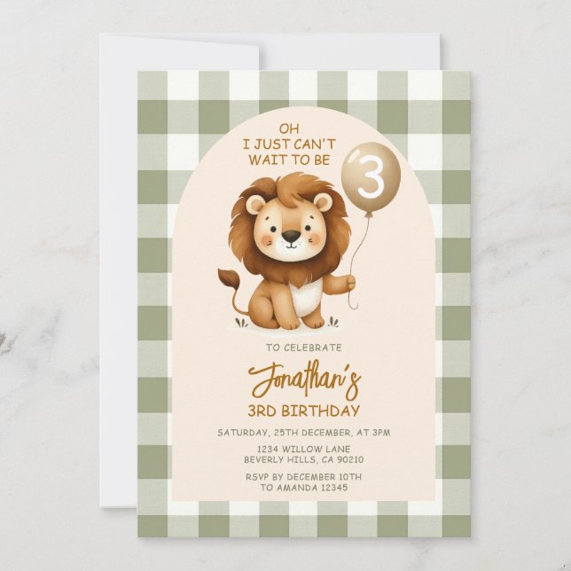 Invitation Cute Lion Birthday Safari Animals Party Balloon (Devant)