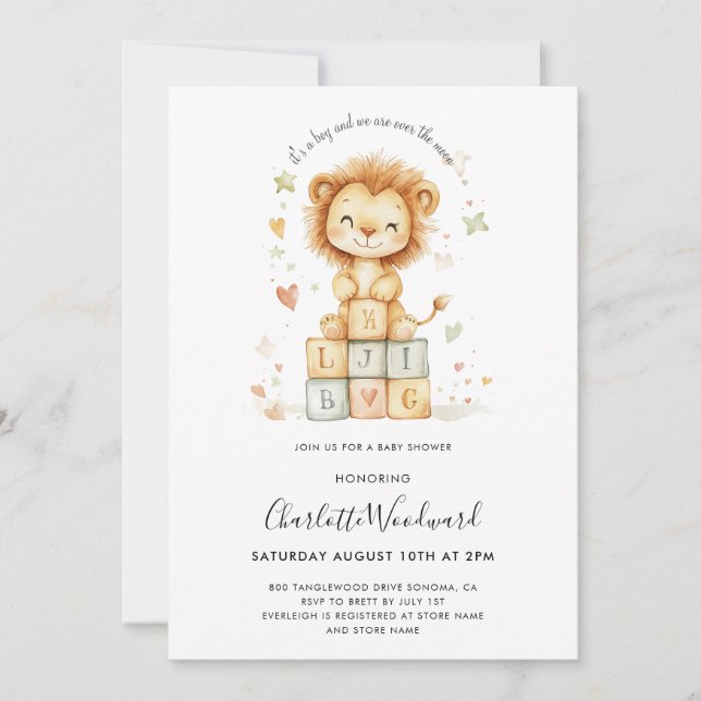 Invitation Cute Lion Cub Baby shower garçon (Devant)